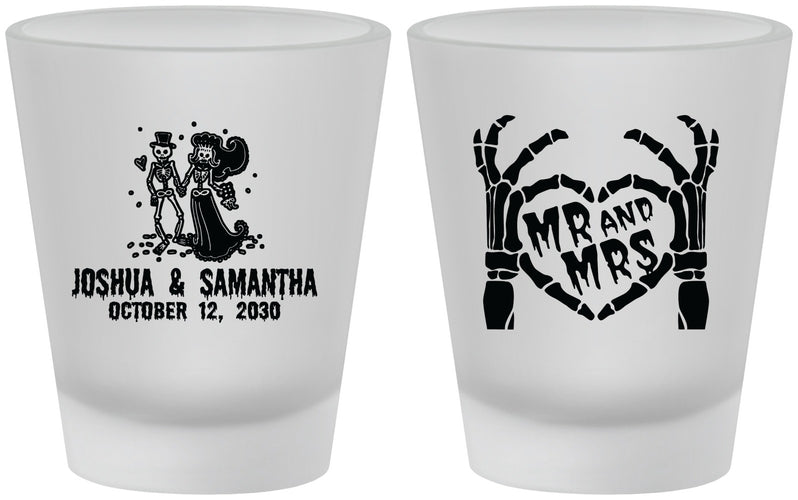 Custom Wedding Frosted Shot Glasses - Mr And Mrs Skeleton | 204