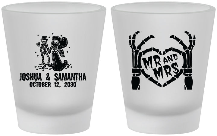 Custom Wedding Frosted Shot Glasses - Mr And Mrs Skeleton | 204