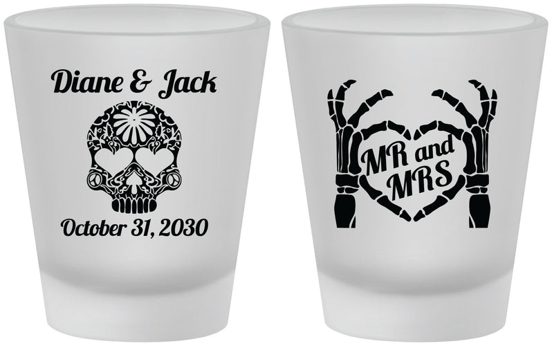 Custom Wedding Frosted Shot Glasses - Mr And Mrs Sugar Skull | 205