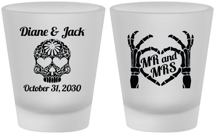 Custom Wedding Frosted Shot Glasses - Mr And Mrs Sugar Skull | 205