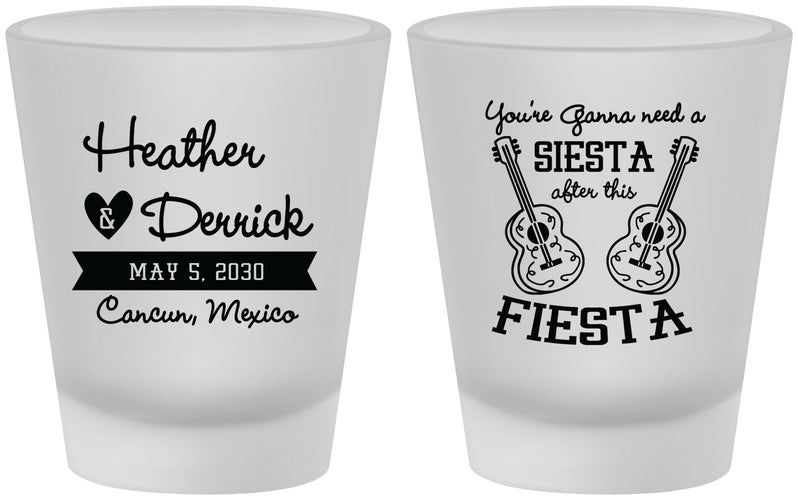 Custom Wedding Frosted Shot Glasses - Siesta Fiesta Mexico | 207