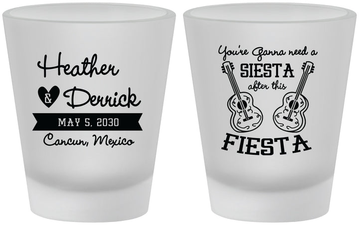 Custom Wedding Frosted Shot Glasses - Siesta Fiesta Mexico | 207