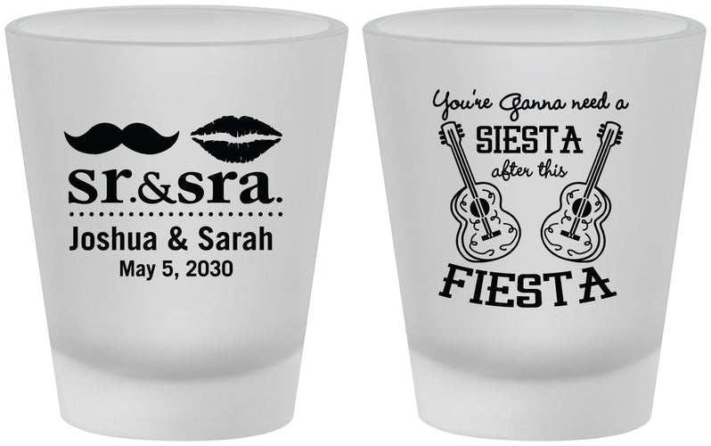 Custom Wedding Frosted Shot Glasses - Siesta Fiesta Sr Sra | 208