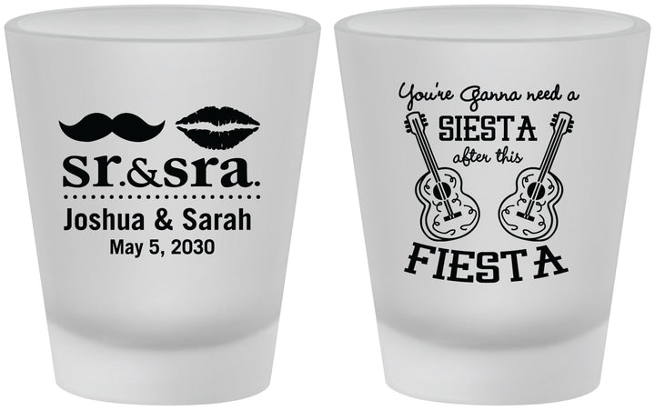 Custom Wedding Frosted Shot Glasses - Siesta Fiesta Sr Sra | 208
