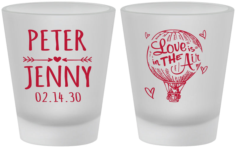 Custom Wedding Frosted Shot Glasses - Love In Air Hot Air Balloon | 210