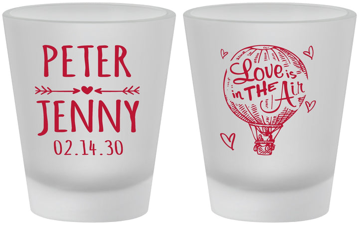 Custom Wedding Frosted Shot Glasses - Love In Air Hot Air Balloon | 210