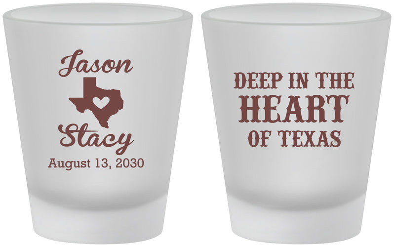 Custom Wedding Frosted Shot Glasses - Deep In The Heart Of Texas | 214