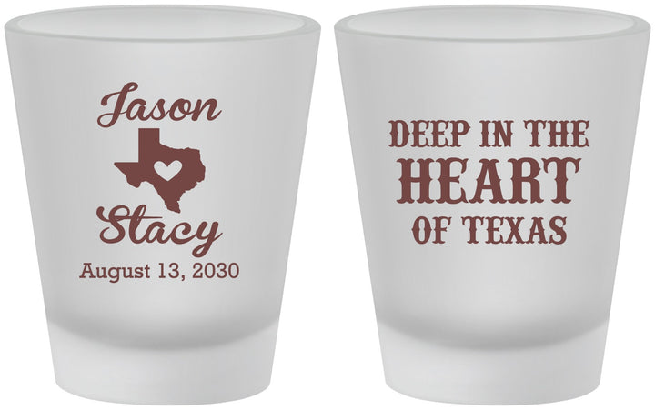 Custom Wedding Frosted Shot Glasses - Deep In The Heart Of Texas | 214
