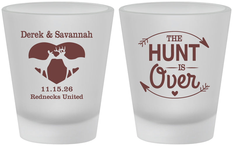 Custom Wedding Frosted Shot Glasses - The Hunt Is Over Deer | 220