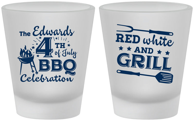 Custom 4th Of July Frosted Shot Glasses - Red White Grill | 220005