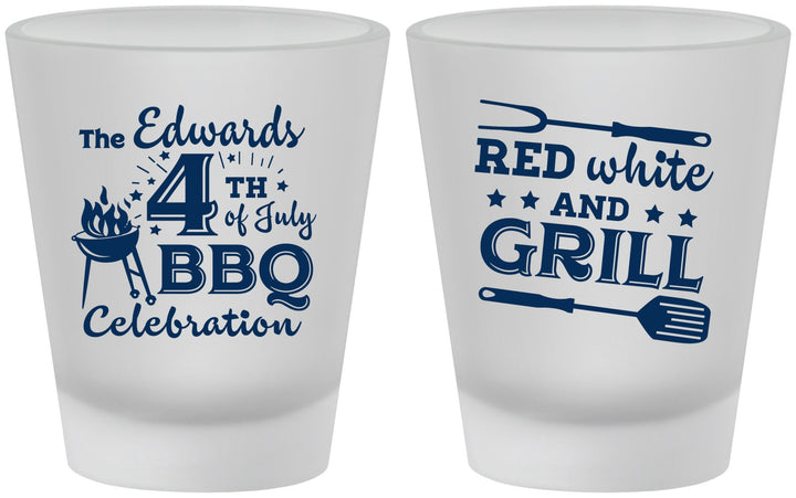 Custom 4th Of July Frosted Shot Glasses - Red White Grill | 220005