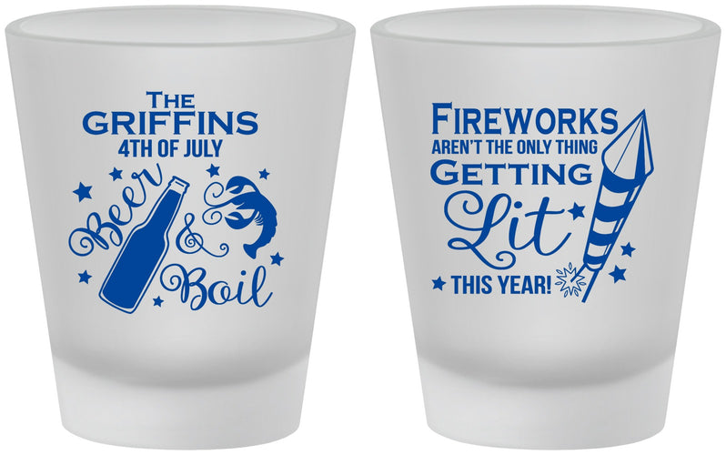 Custom 4th Of July Frosted Shot Glasses - Beach Red White Blue | 220019