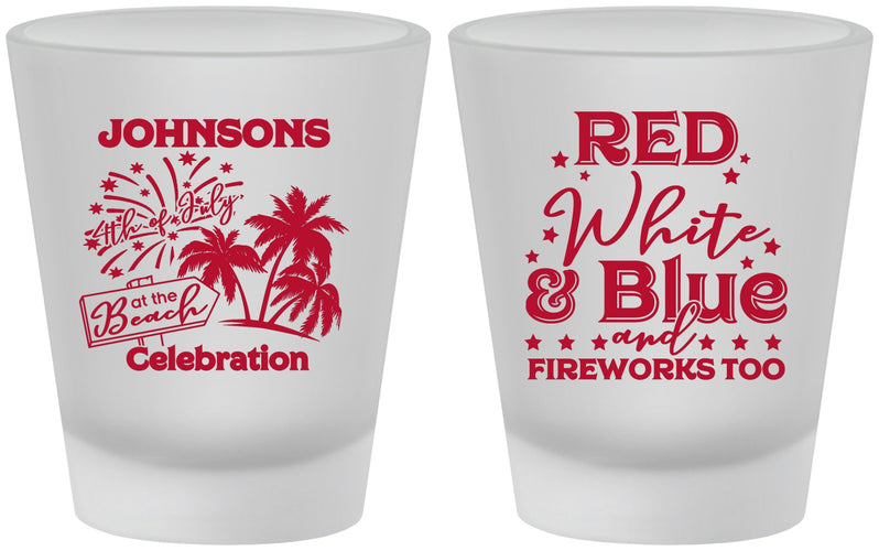 Custom 4th Of July Frosted Shot Glasses - Beach Fireworks | 220022