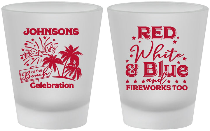 Custom 4th Of July Frosted Shot Glasses - Beach Fireworks | 220022