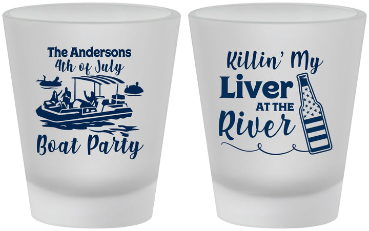 Custom 4th Of July Frosted Shot Glasses - Boat River | 220033