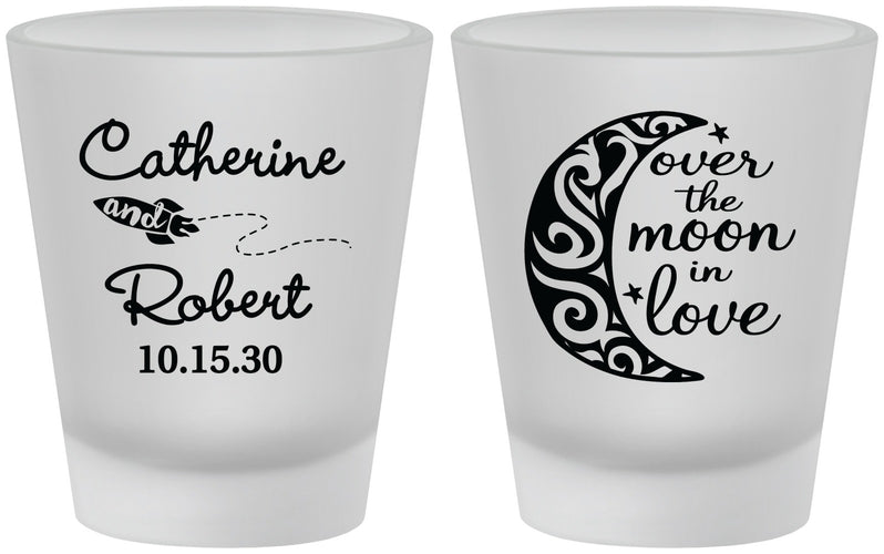 Custom Wedding Frosted Shot Glasses - Over The Moon In Love | 224
