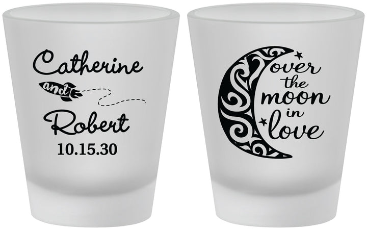 Custom Wedding Frosted Shot Glasses - Over The Moon In Love | 224