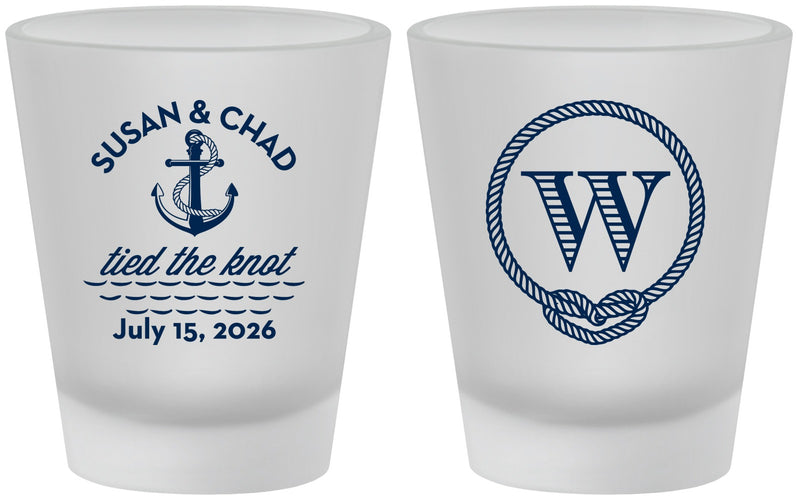 Custom Wedding Frosted Shot Glasses - Monogram Nautical | 226