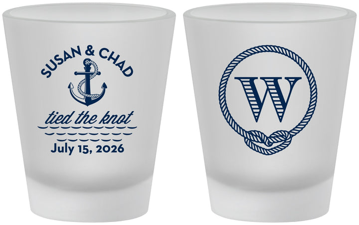 Custom Wedding Frosted Shot Glasses - Monogram Nautical | 226