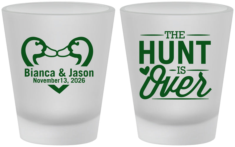 Custom Wedding Frosted Shot Glasses - The Hunt Is Over Duck | 227