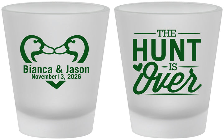 Custom Wedding Frosted Shot Glasses - The Hunt Is Over Duck | 227