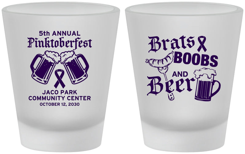 Custom Awareness Frosted Shot Glasses - Brats Boobs Beer | 230012