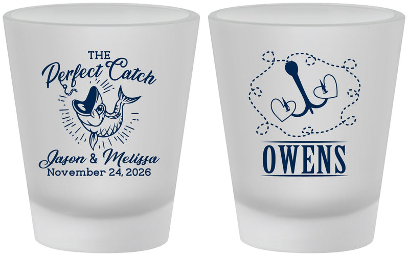 Custom Wedding Frosted Shot Glasses - The Perfect Catch | 232