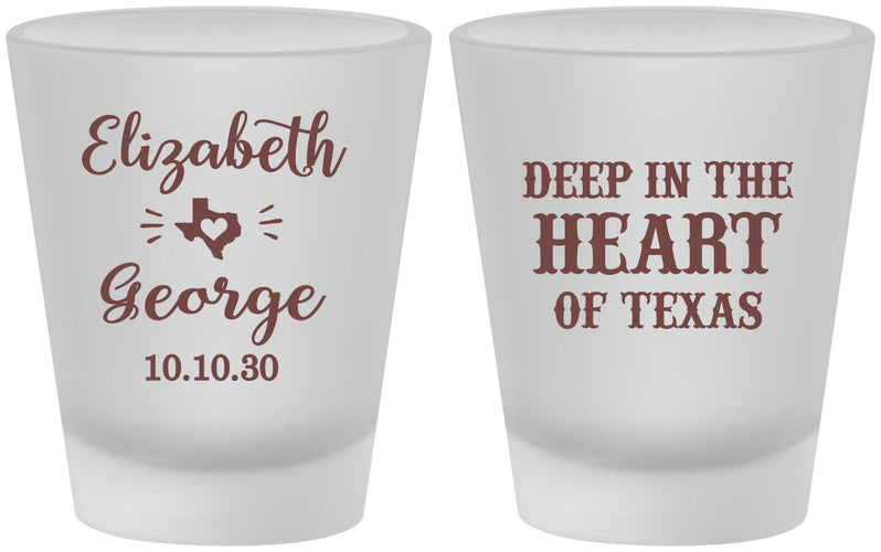 Custom Wedding Frosted Shot Glasses - Deep In The Heart Of Texas | 237
