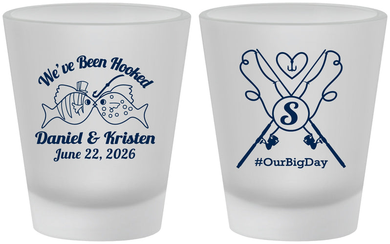 Custom Wedding Frosted Shot Glasses - Been Hooked Fishing | 238