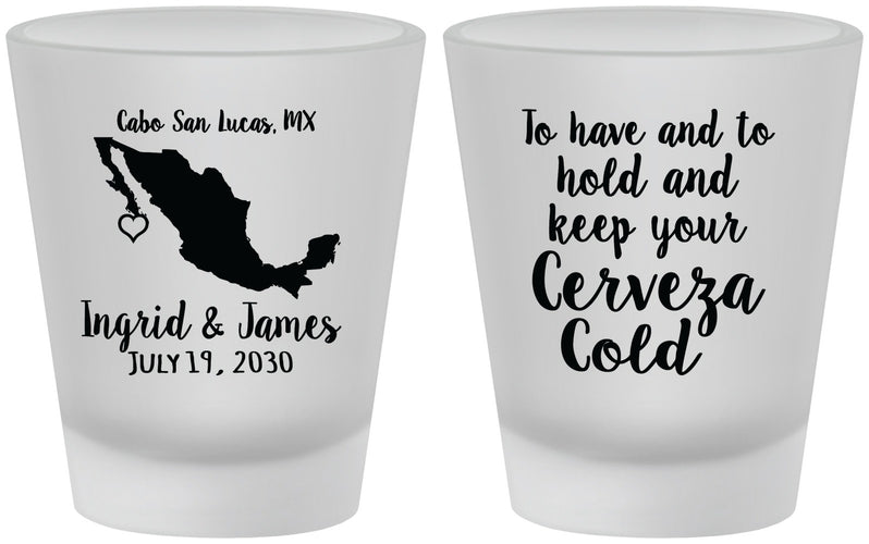 Custom Wedding Frosted Shot Glasses - Cerveza Mexico | 240