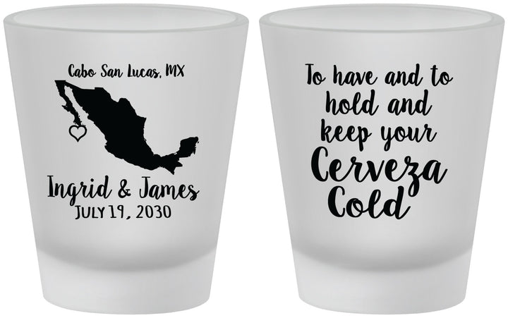 Custom Wedding Frosted Shot Glasses - Cerveza Mexico | 240