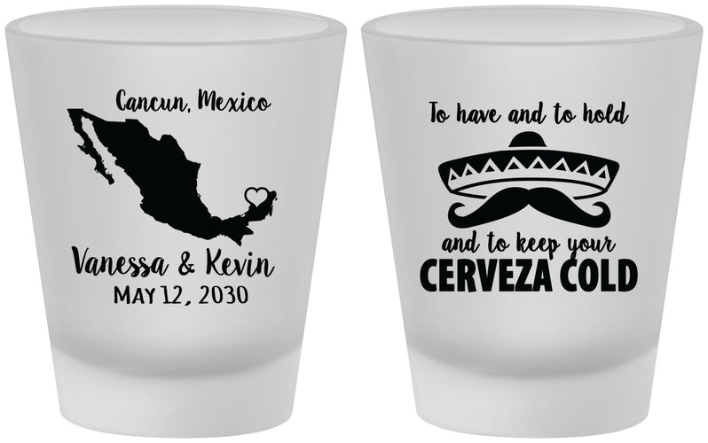 Custom Wedding Frosted Shot Glasses - Cerveza Mexico | 241