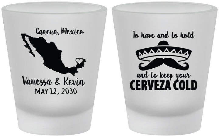 Custom Wedding Frosted Shot Glasses - Cerveza Mexico | 241