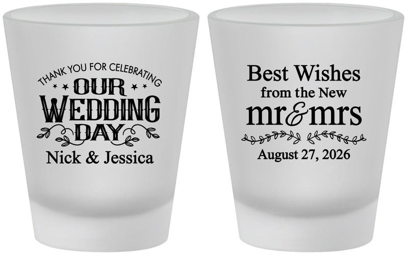 Custom Wedding Frosted Shot Glasses - Best Wishes Mr And Mrs | 242
