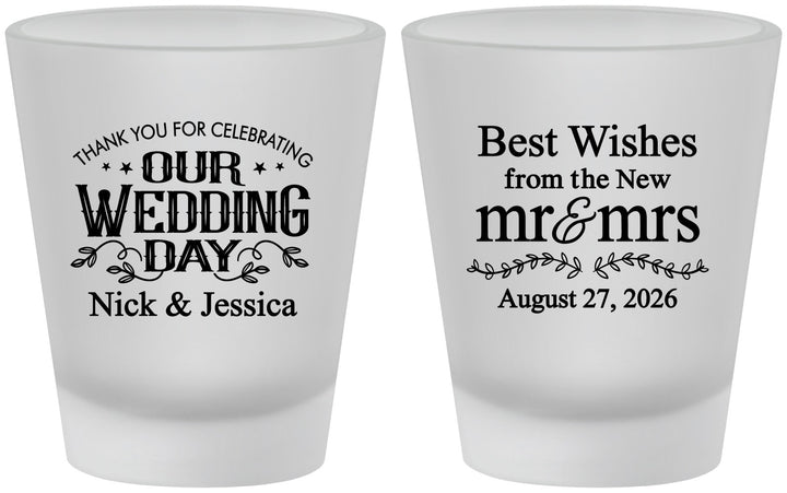 Custom Wedding Frosted Shot Glasses - Best Wishes Mr And Mrs | 242