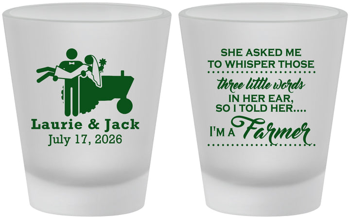 Custom Wedding Frosted Shot Glasses - Farmer Tractor | 244