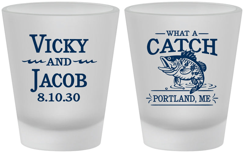 Custom Wedding Frosted Shot Glasses - What A Catch Fish | 247