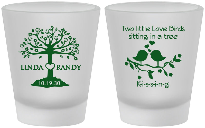 Custom Wedding Frosted Shot Glasses - Two Little Love Birds | 249
