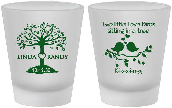 Custom Wedding Frosted Shot Glasses - Two Little Love Birds | 249