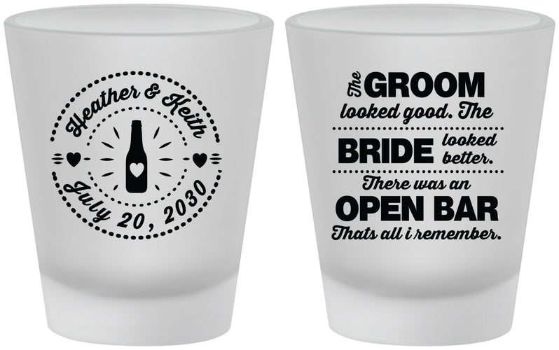 Custom Wedding Frosted Shot Glasses - Groom Bride Open Bar | 253