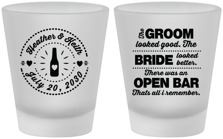 Custom Wedding Frosted Shot Glasses - Groom Bride Open Bar | 253