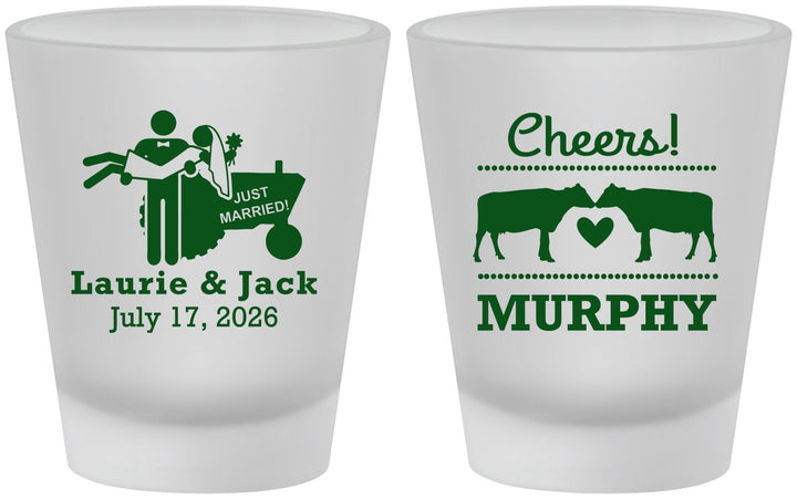 Custom Wedding Frosted Shot Glasses - Tractor Cows | 257