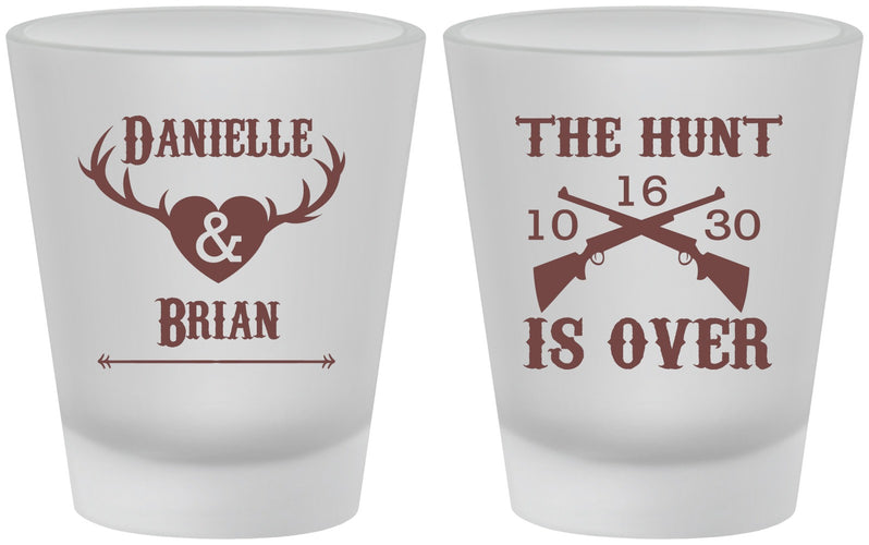Custom Wedding Frosted Shot Glasses - The Hunt Is Ove | 258