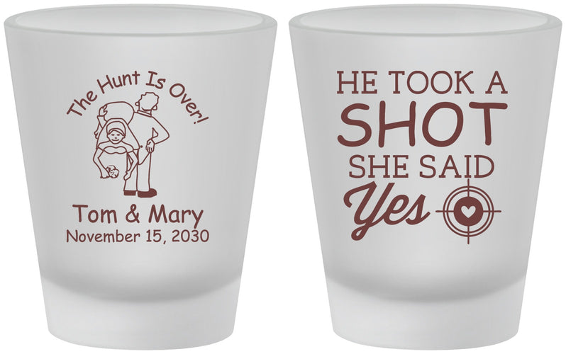 Custom Wedding Frosted Shot Glasses - He Took A Shot She Said Yes | 259