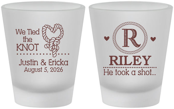 Custom Wedding Frosted Shot Glasses - We Tied The Knot | 260