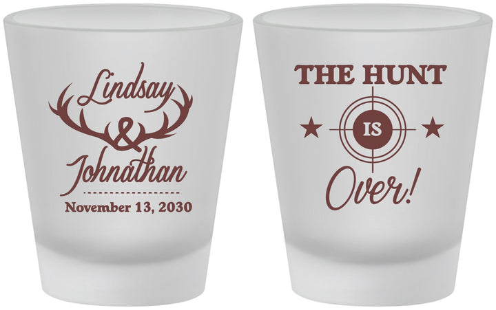Custom Wedding Frosted Shot Glasses - The Hunt Is Over | 266