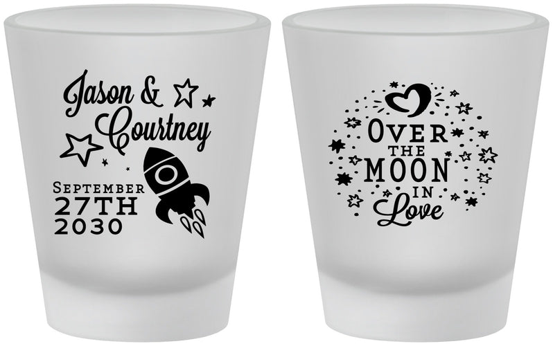 Custom Wedding Frosted Shot Glasses - Over The Moon In Love | 267