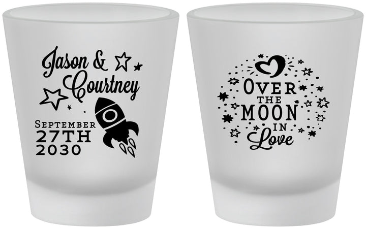 Custom Wedding Frosted Shot Glasses - Over The Moon In Love | 267