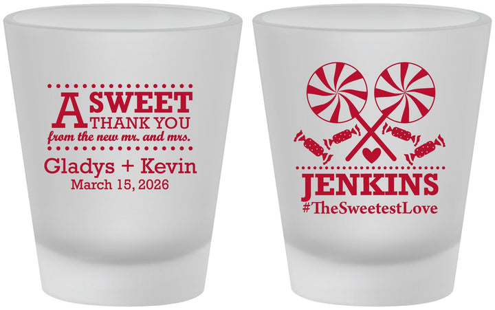 Custom Wedding Frosted Shot Glasses - Sweet Thank You | 269
