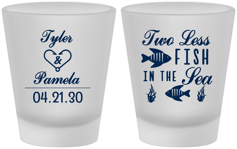 Custom Wedding Frosted Shot Glasses - Two Less Fish In The Sea | 270